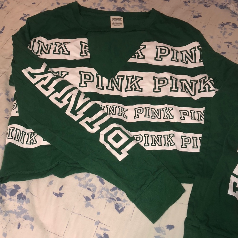 long sleeve green PINK graphic cutout tee